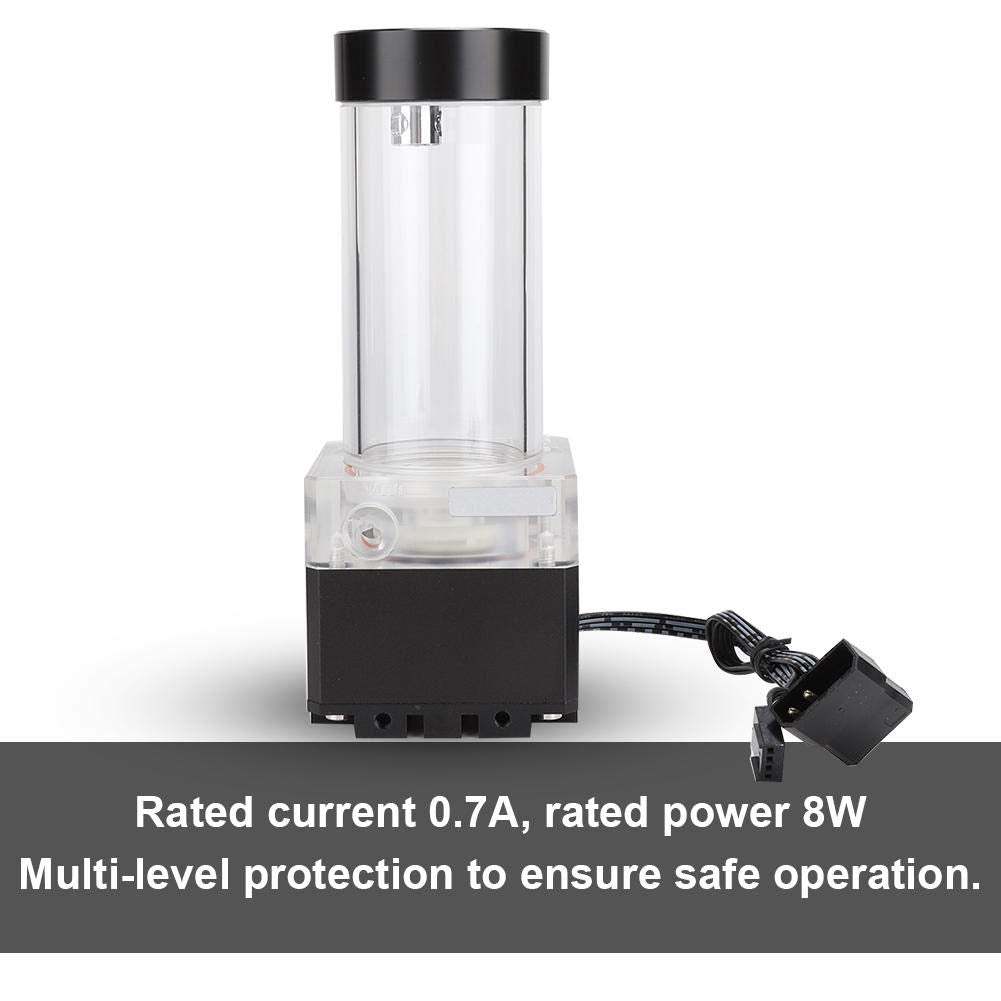 Pumpen-/Ausgleichsbehälter-Kombination für Wasserkühlungssystem, 800 l/h CPU-Wasserkühlungspumpe Radiator, integriert, POM PMMA PUB-FS6PD-17 (Schwarz)