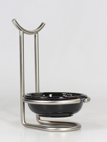 Spectrum Euro Standing Spoon Rest with Ceramic Dish Upright Cooking Utensil Holder for Kitchen Counter Oven Stove, Modern Steel Stand with Drip Catcher Stove Top Ladle Holder Stain Nickel