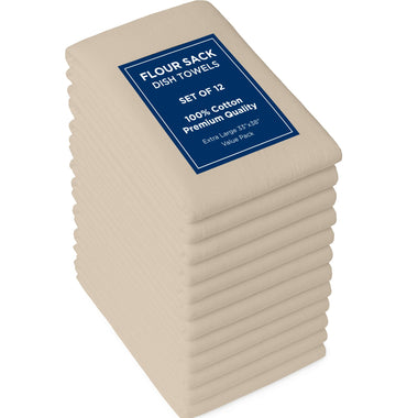 ROYALE LINENS Flour Sack Towels – 12 Pack 28x28 Inch White Kitchen Dish Towels – 100% Cotton Tea Towels for Bread Proofing, Cheese Straining, Baking, Cleaning, Drying, Embroidery, Multipurpose Use