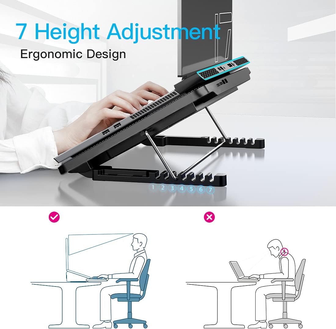 LIANGSTAR Laptop Cooling Pad, Laptop Cooler with 6 Quiet Fans for 12-17 Inch Notebook Gaming Fan Stable Stand, 7 Height & Wind Speed Adjustable, 2 USB Port & Phone Holder (Black)