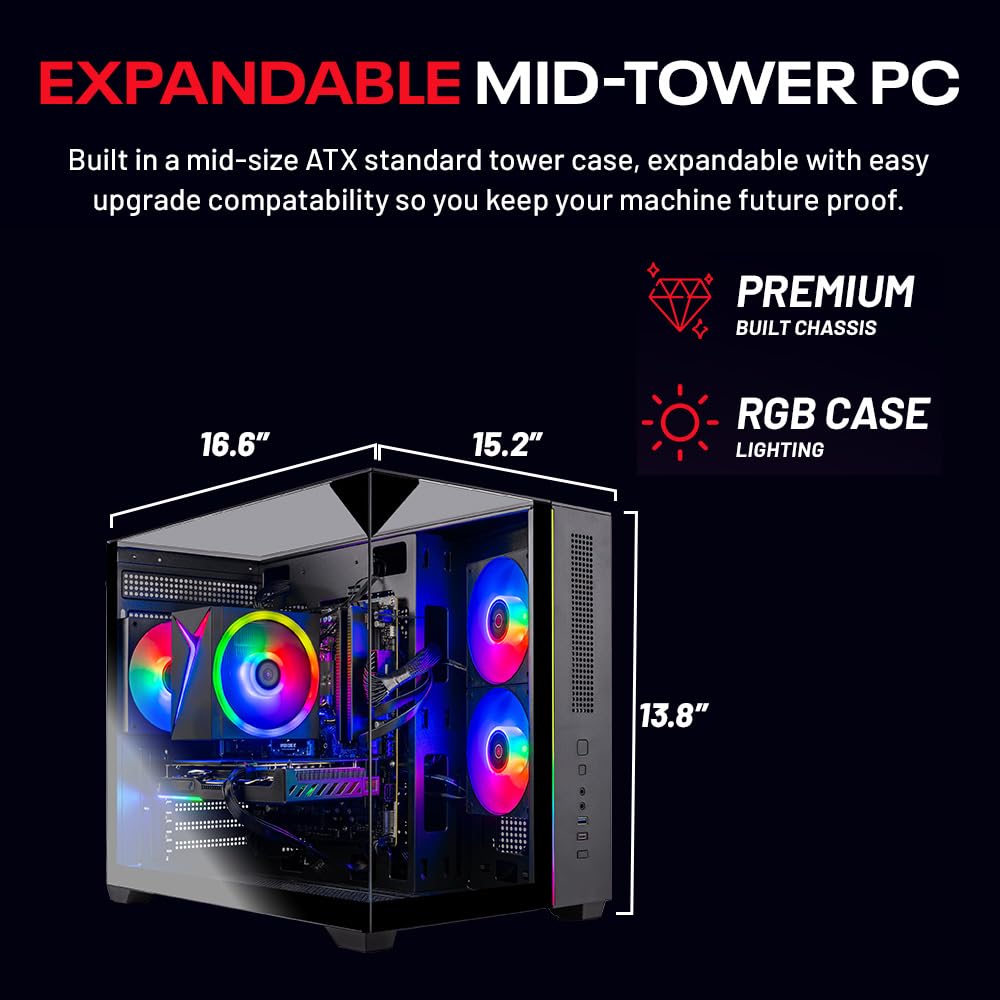 Skytech Gaming Crystal Gaming PC, AMD Ryzen 7 7700 3.8GHz, NVIDIA RTX 5050 8GB, 1TB NVMe SSD, 32GB DDR5 RAM 5200 RGB, 650W Gold PSU, Wi-Fi, Win 11, Gaming Desktop