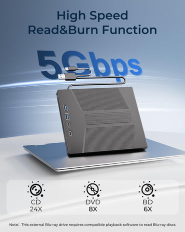Taopjwr 100GB BDXL 7-in-1 External Blu Ray Drive,USB 3.0&Type-C High Speed Blu Ray Burner & SD/TF Card Reader,Compatible with PC Mac Linux Laptop Desktop