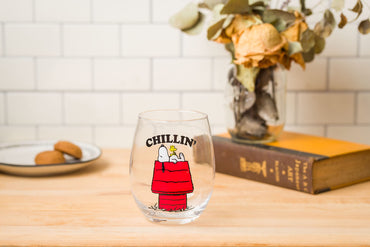 Silver Buffalo Peanuts Snoopy And Woodstock Chillin Stemless Wine Glass, 20 Ounces, 1 Count (Pack of 1)