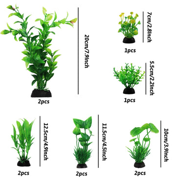 PietyPet Fish Tank Accessories Green Plants, 10pcs Green Fish Tank Decorations, Aquarium Decor Plastic Plants