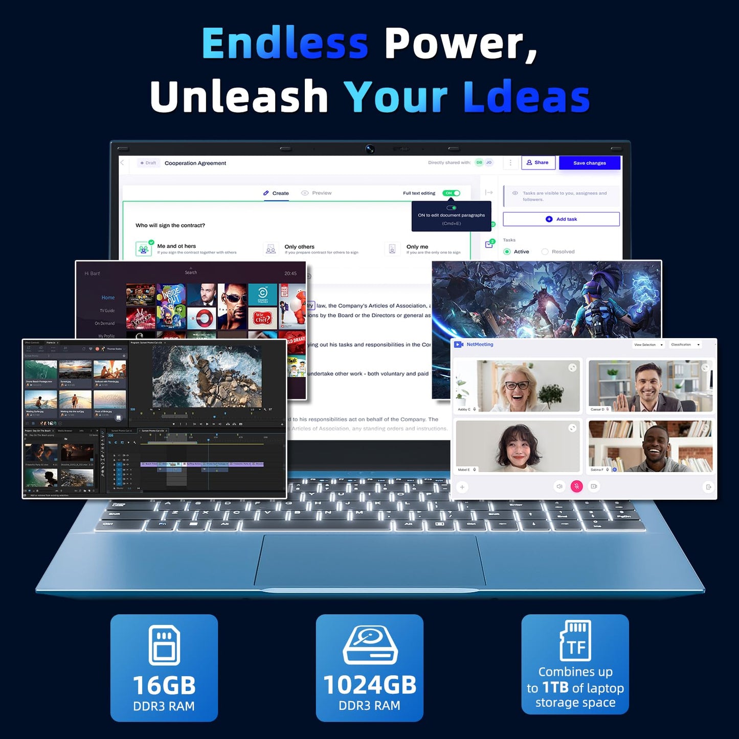 SGIN 15.6 Inch Laptop 16GB RAM 1024GB SSD, Laptops Computer with Core I3, Win 11, Portable Notebook, IPS FHD Display, WiFi 6, 180° Open Angle, Backlit Keyboard