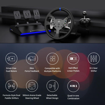 PXN Force Feedback PC-Rennlenkrad, abnehmbares 270/900 Grad V99 Lenkradsimulator mit Pedalen und Schalthebel für Windows-PC, PS4, Xbox One und Xbox Series X/S