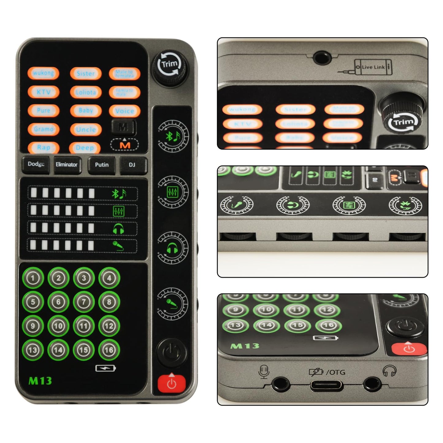 Tragbarer Stimmverzerrer, Handmikrofon-Stimmmodulator für Gaming-Aufnahmen mit 16 Soundeffekten, Mini-Stimmverfremder für Live-Übertragungen auf Mobiltelefonen, Computern, PS4, PS5 und Xbox One.