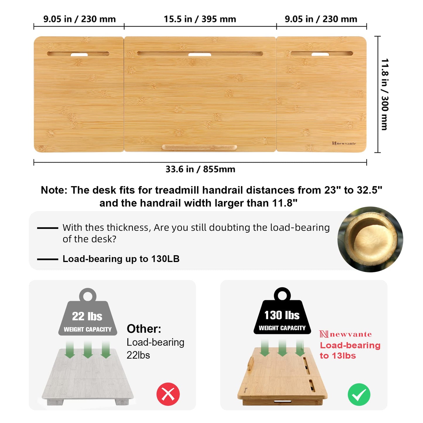 Nnewvante Laufband-Schreibtischaufsatz, Bambus-Laptop-Halterung, ergonomische, verstellbare Laptop-Ablage für Laufbänder