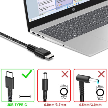 Neues schlankes 65-W-USB-C-Laptop-Ladegerät, kompatibel mit HP-Laptops, Chromebooks, Envy X360 und Elitebooks sowie Spectre X360-Laptops. Inklusive Reise-Netzteil und Typ-C-Netzkabel.