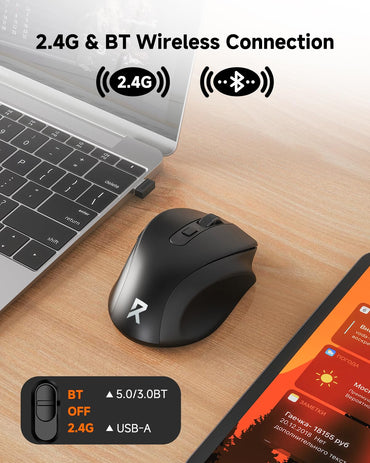 Redragon Kabellose Maus BT5.0/3.0 & 2,4 GHz, 6 Tasten, 5 DPI-Stufen, Bluetooth-Maus, 18 Monate Batterielaufzeit, Tragbare optische Computermaus für Laptop, PC, Chromebook, Windows, Mac – Schwarz
