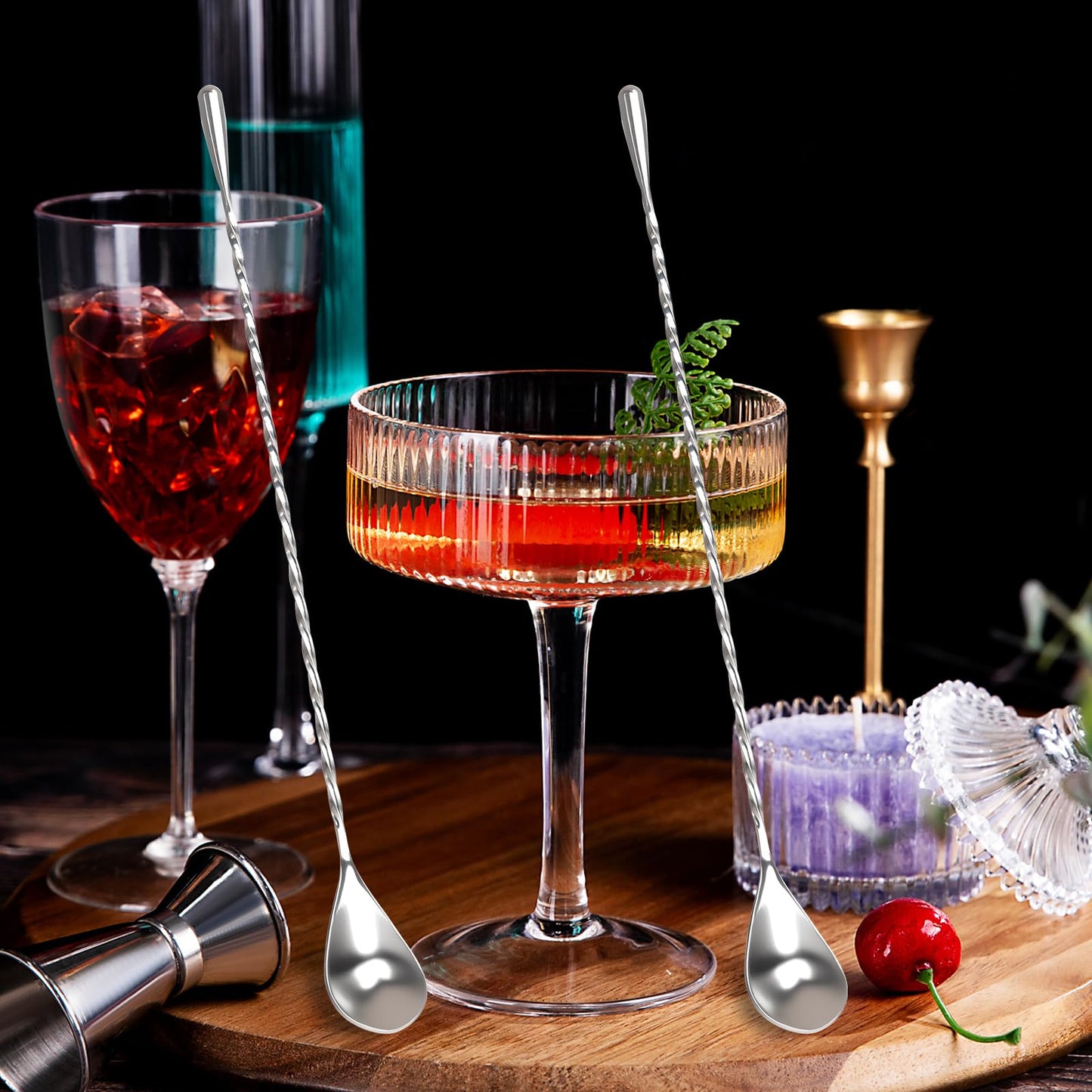 Muaoush 2 Pack Bar Spoon, Cocktail Stirrers, Long Spoons for Stirring, 12 Inch Professional Spiral Stir Spoon for Bartenders, Home Bar Mixing Cocktail Making (304 Grade)