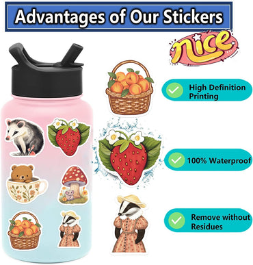 Pigbit 50Pcs Cute Forest Woodland Animal Stickers - Waterproof Vinyl Cottagecore Nature Jungle Stickers for Laptops,Water Bottle,Party Favors,Scrapbooks