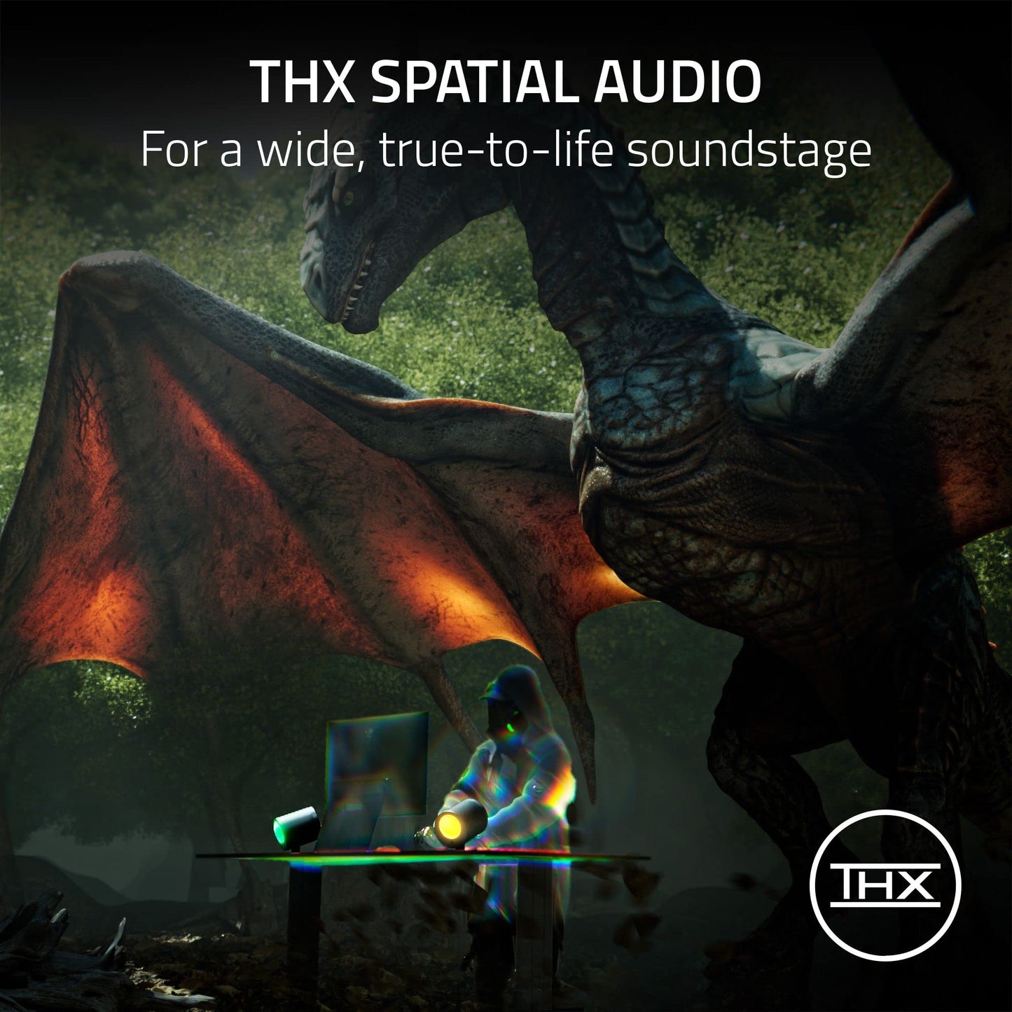 Razer Nommo V2 – 2.1-PC-Gaming-Lautsprecher mit kabelgebundenem Subwoofer: THX Spatial Audio – Chroma RGB-Rückprojektion – 3-Zoll-Treiber – nach unten gerichteter 5,5-Zoll-Subwoofer – kabellose Fernbedienung