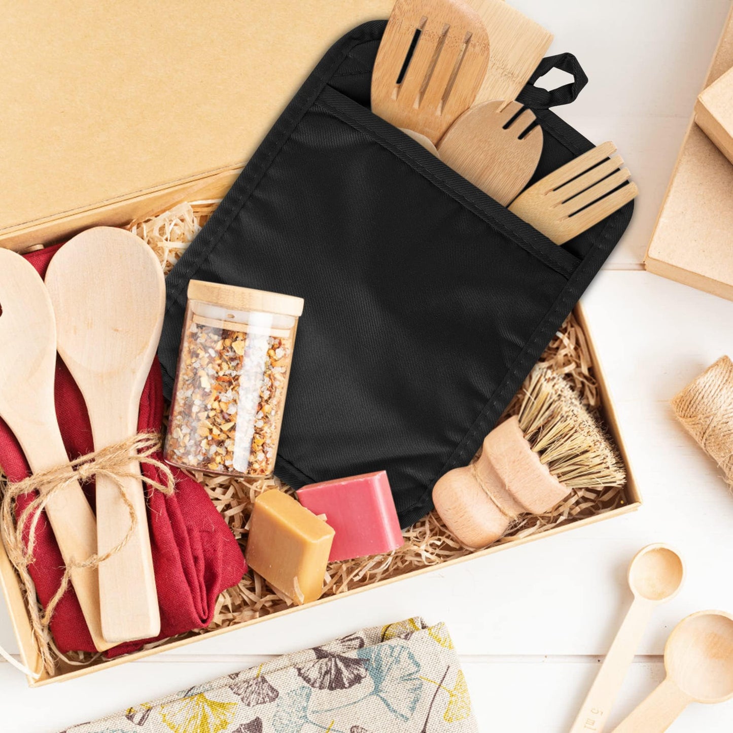 R HORSE 6-teiliges Topflappen-Set mit Tasche für die Küche, schwarze Topflappen aus Baumwolle, hitzebeständig, Frottee-Untersetzer, Topflappen, Ofenhandschuhe, Topfuntersetzer zum Backen und Kochen, 18 x 23 cm