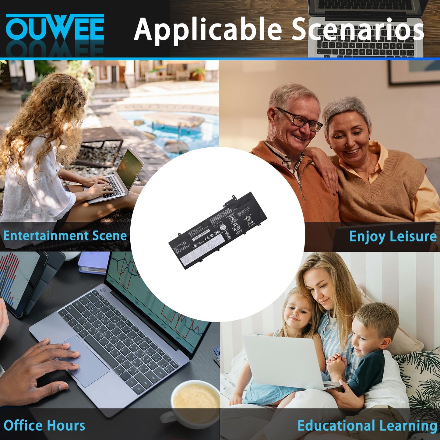 OUWEE L17L3P71 L17M3P71 Laptop-Akku, kompatibel mit Lenovo ThinkPad T480S Serie Notebook 01AV478 SB10K97620 01AV479 SB10K97621 L17M3P72 01AV480 SB10K97622, 11,58 V, 57 Wh, 4920 mAh