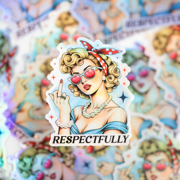 Holografischer Aufkleber „Respektvoller Mittelfinger“ – Lustiger Meme-Aufkleber für Wasserflaschen – Wasserfeste, coole Aufkleber für Laptops, Bauhelme, Handys, Scrapbooking – 2 Stück