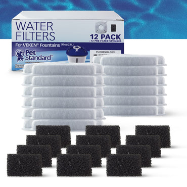 PET STANDARD Water Filters, Compatible with VEKEN® 95oz/2.8L Fountain, Pack of 12