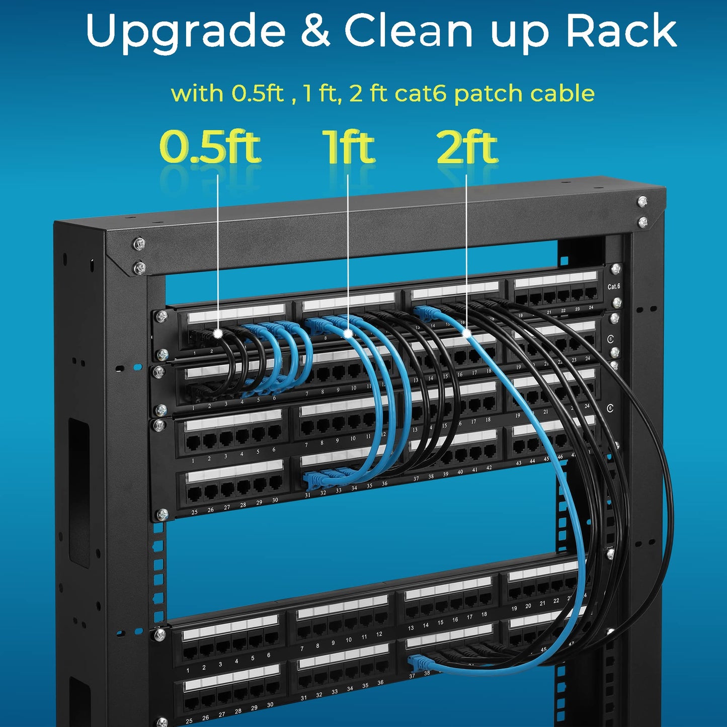 Rapink Patchkabel Cat6, 30 cm (24er-Pack), Ethernet-Patchkabel 10G, Cat-6-Patchkabel für Patchpanel zu Switch, flexibles Cat-6-Ethernetkabel mit vergoldeten schwarzen Adern