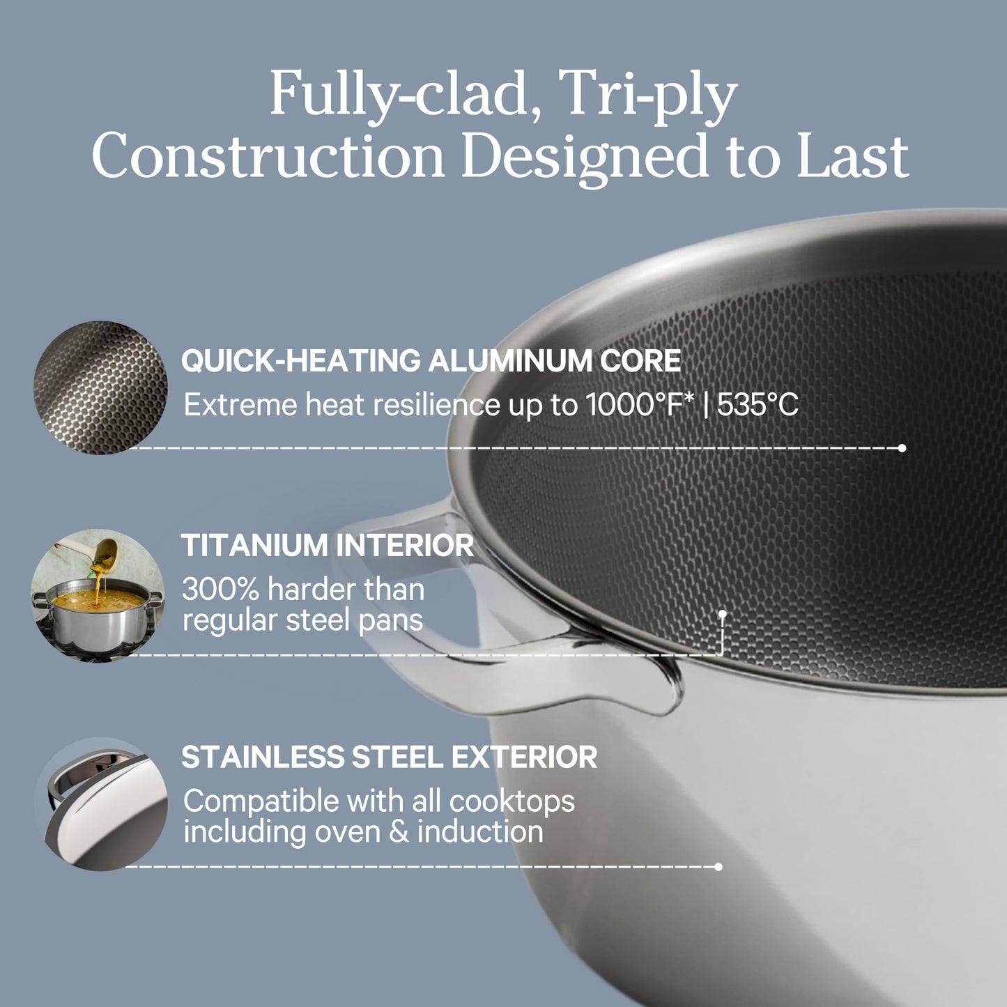 Our Place Titanium Pro Kochgeschirr-Duo – Always Pan & Perfect Pot mit Antihaftbeschichtung | Dreilagig aus Titan und Edelstahl | Geeignet für Backofen, Induktion und alle Herdarten bis 538 °C | Chrom