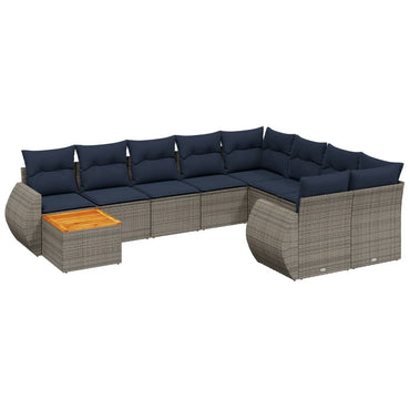 10-teiliges Gartensofa-Set mit Kissen, grau, Polyrattan