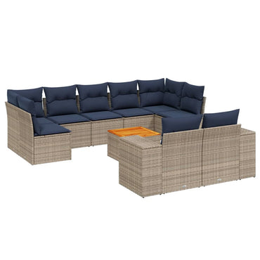 10-teiliges Gartensofa-Set mit Kissen, grau, Polyrattan
