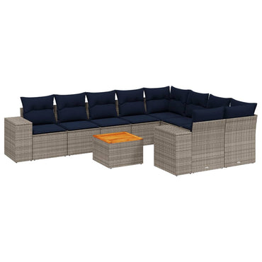 10-teiliges Gartensofa-Set mit Kissen, grau, Polyrattan