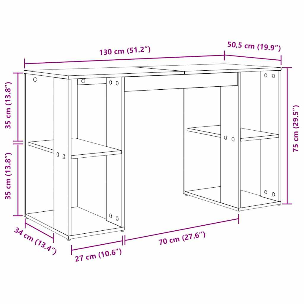 Schreibtisch Sonoma-Eiche 130 x 50,5 x 75 cm Holzwerkstoff
