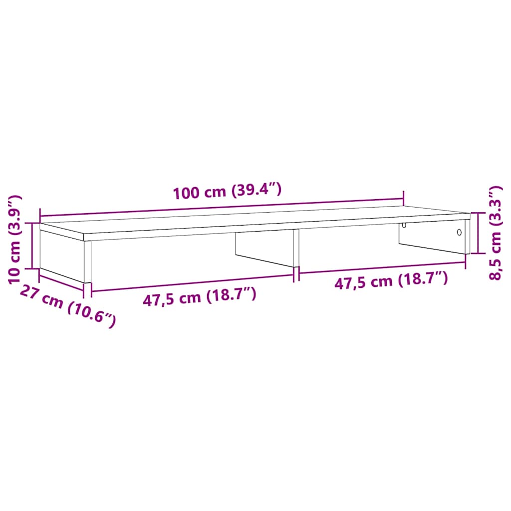 Monitorständer Schwarz Eichen-Optik 100x27x10 cm Holzwerkstoff