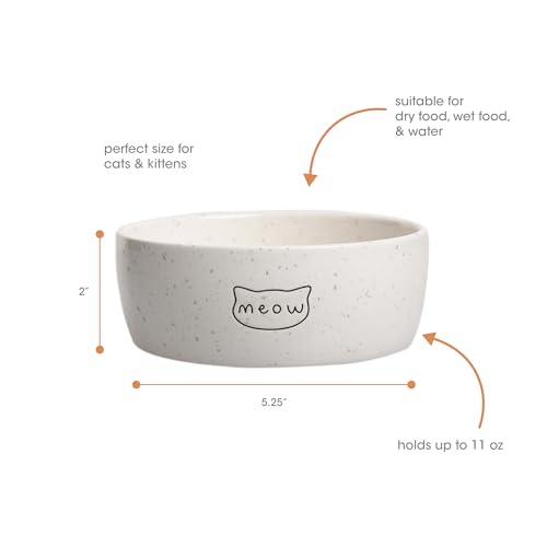 Pearhead Ceramic Bowl, Holds 2 Cups, Cute Whisker-Friendly Dish with Cat Face Design, Non-Slip, Microwave and Dishwasher Safe, Small/Medium