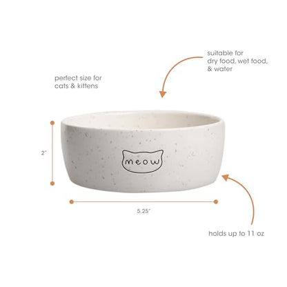 Pearhead Ceramic Bowl, Holds 2 Cups, Cute Whisker-Friendly Dish with Cat Face Design, Non-Slip, Microwave and Dishwasher Safe, Small/Medium