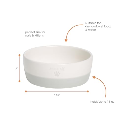 Pearhead Ceramic Bowl, Holds 2 Cups, Cute Whisker-Friendly Dish with Cat Face Design, Non-Slip, Microwave and Dishwasher Safe, Small/Medium
