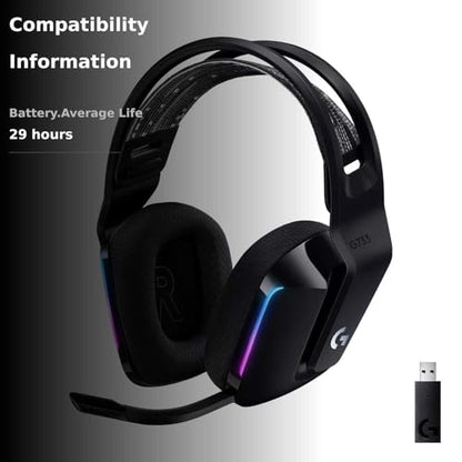 Logitech G733 Lightspeed Wireless Gaming Headset with Suspension Headband, LIGHTSYNC RGB, Blue VO!CE mic Technology and PRO-G Audio Drivers - Black (Renewed)
