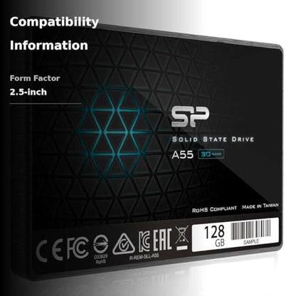 Silicon Power 128GB SSD 3D NAND A55 SLC Cache Performance Boost SATA III 2.5" 7mm (0.28") Internal Solid State Drive (SU128GBSS3A55S25AH)