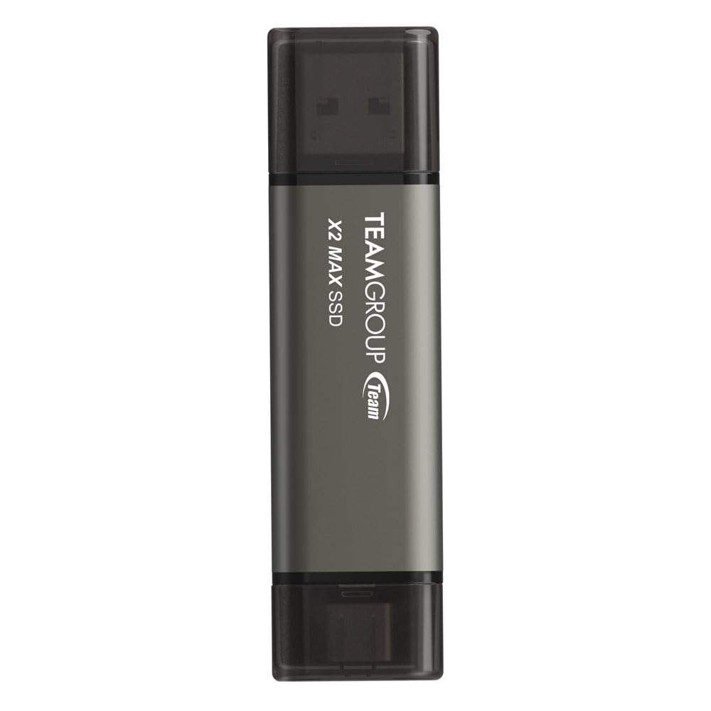 TEAMGROUP 2 TB X2 MAX Externe/Tragbare SSD 1000 MB/s, Dual-USB-Festplatte, kompatibel mit iPhone 17, iPad, Mac, Steam Deck, PC, Windows, Android, PS5, Laptop, Tesla, Typ C &amp; A, USB 3.2 Gen2, TX2MAX32TBT01