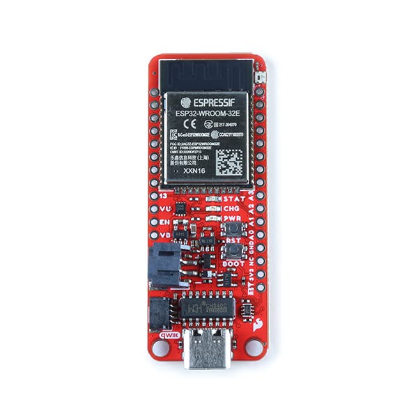 SparkFun Thing Plus - ESP32 WROOM (USB-C) - ESP32-D0WDQ6 Chip Integrated RGB Status LED Operating Voltage: 3.3V Board Dimensions: 2.3in x 1.0in x 0.5in