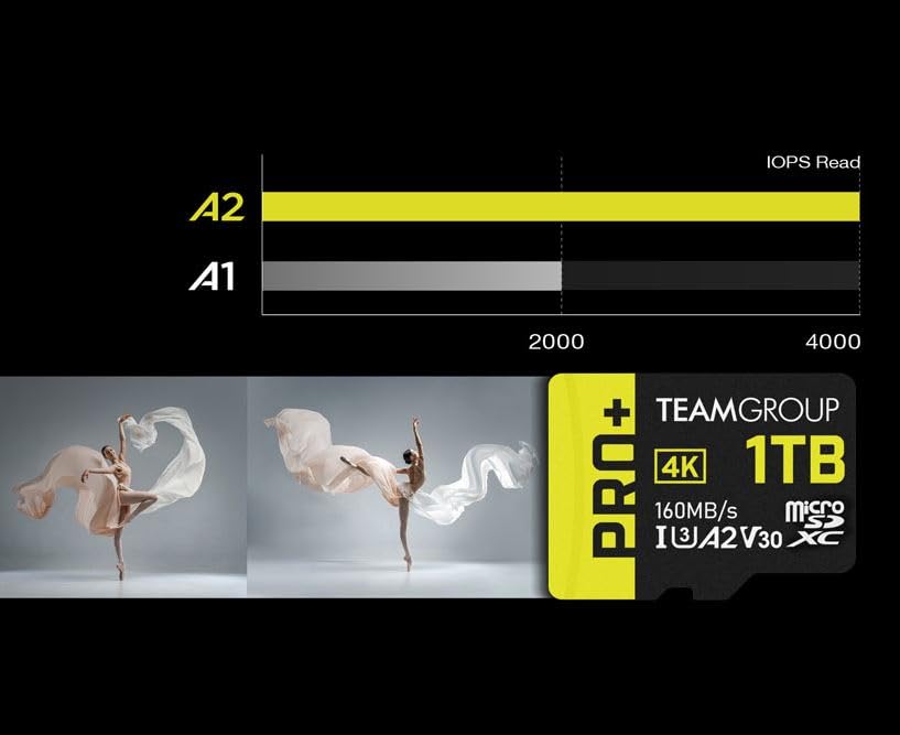 TEAMGROUP A2 Pro Plus Karte 1 TB Micro SDXC UHS-I U3 A2 V30, Lese-/Schreibgeschwindigkeit bis zu 160/110 MB/s für Nintendo Switch, Steam Deck, Spielekonsolen, Tablets, Smartphones, 4K-Aufnahmen, mit Adapter TPPMSDX1TIA2V3003