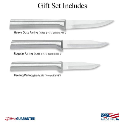 Rada Cutlery 3-Piece Paring Knife Galore Knife Gift Set, Silver Handles