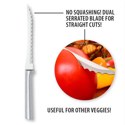 RADA Cutlery Tomato Slicer Knife (R126), 5" Stainless Steel Hollow Ground Serrated Blade, Made in USA, Silver Handle