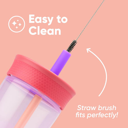 Owala Kinder-Isolierbecher aus BPA-freiem Kunststoff mit auslaufsicherem, flexiblem Strohhalm, leicht zu reinigen, Kinder-Trinkflasche, ideal für Reisen, spülmaschinenfest, 444 ml, Rosa und Lila (Lilac Rocket)