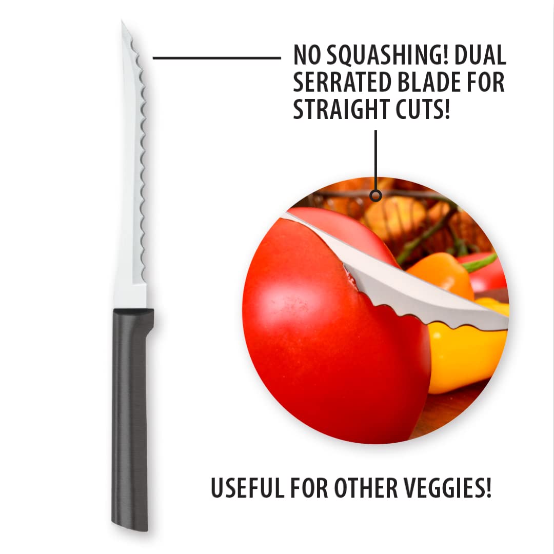Rada Cutlery Tomato Slicer Knife (W226), 5" Stainless Steel Hollow Ground Serrated Blade, Made in USA, Black Handle