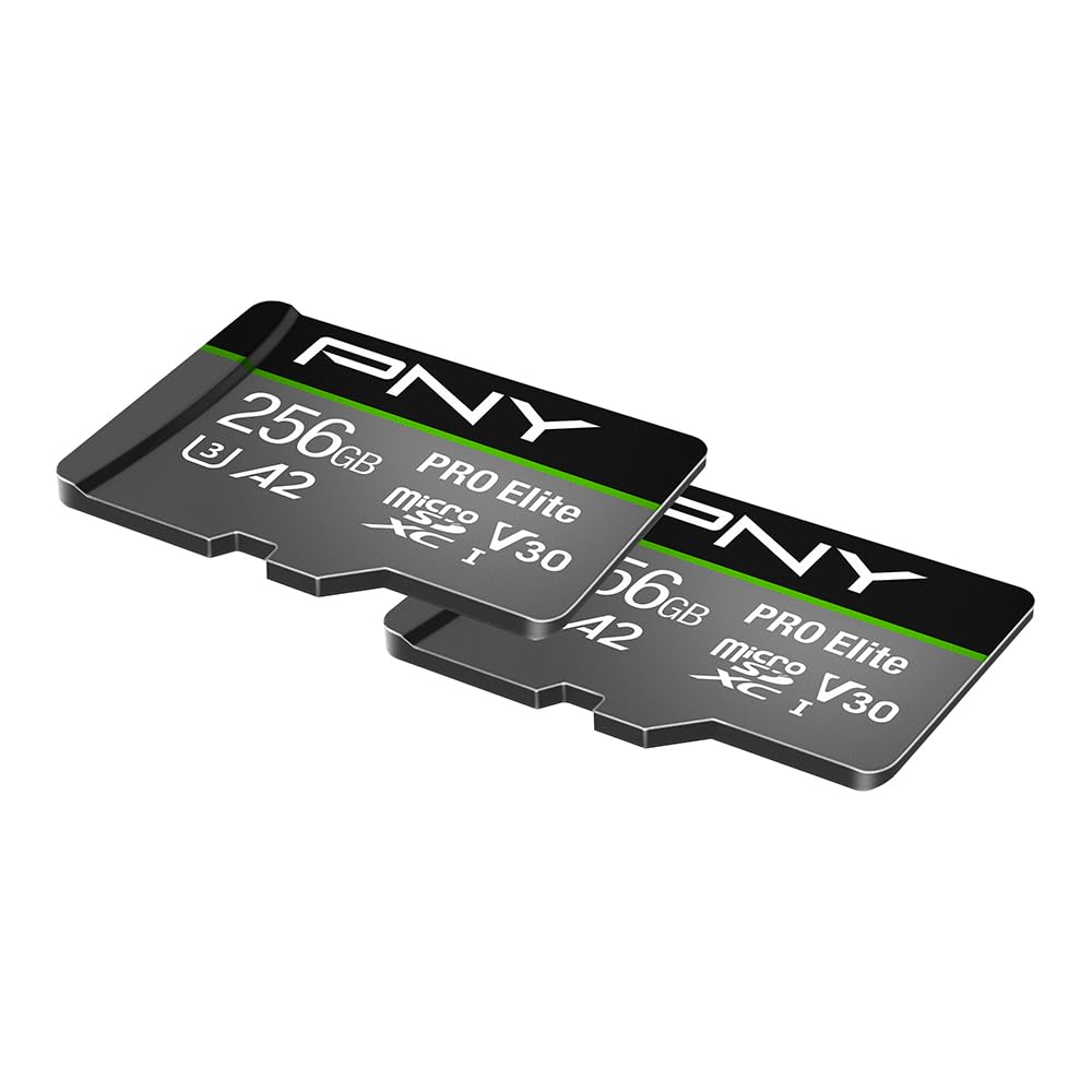 PNY 256GB PRO Elite™ Class 10 U3 V30 A2 microSDXC Flash-Speicherkarte 2er-Pack – Lesegeschwindigkeit bis zu 100 MB/s, Schreibgeschwindigkeit bis zu 90 MB/s, 4K UHD, Full HD, UHS-I, professionelle Leistung, Smartphones, Action-Kameras