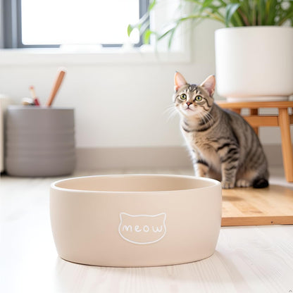Pearhead Ceramic Bowl, Holds 2 Cups, Cute Whisker-Friendly Dish with Cat Face Design, Non-Slip, Microwave and Dishwasher Safe, Small/Medium