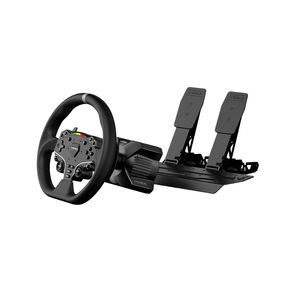 MOZA R3 Racing Simulator 4PCS Wheel & Pedals bundle for PC: R3 Direct Drive Base, ES Lite Steering Wheel, SR-P Lite Pedals and Table Clamp, Black