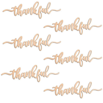 Thanksgiving Place Cards Blessed, Thankful, Grateful Wood Signs Fall Dining Table Plate Ornament Farmhouse Home Table Setting Decor 6 Pack (Thankful)