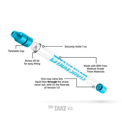 TakeShots Take V2 - Shot Holder & Straw for Drinks & Chasers - Experience Shots On the Go - Fits All Standard Bottles, Glasses, & the Chase - 1oz (Blackout)
