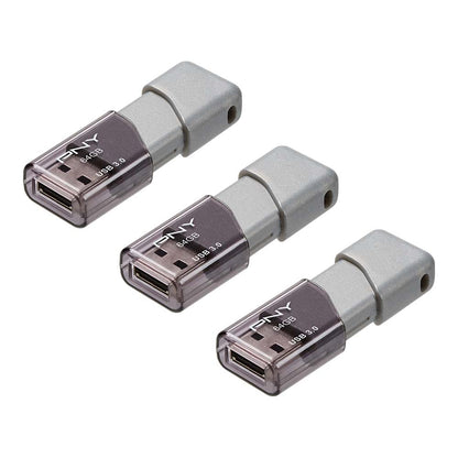 PNY 64GB Turbo Attaché 3 USB 3.0 Flash-Laufwerk, Grau (3er-Pack)