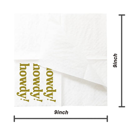 SharkBliss Howdy Cocktail Napkins, 100 Pack Howdy Paper Cocktail Napkins for Western Cowgirl Disco Last Rodeo Nashville Bachelorette Bridal Shower Table Decor | 2-Ply, 5x5" (Gold)