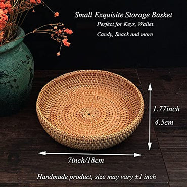 Small Round Keys Basket for Entryway Woven Baskets for Organizing Tabletop Decorative Wicker Organizer Basket for Keys Wallet Cell Phone for Fruit Candy Cracker