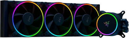 Razer Hanbo Chroma RGB All-in-One-Flüssigkeitskühler mit aRGB-Pumpenkappe: AIO-Design – Leise, leistungsstarke aRGB-Lüfter – PWM-Lüftersteuerung – Kompatibel mit Intel LGA 115X-Serie, 2011, 1200, 1700 und AM5 – 360 mm