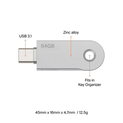 Orbitkey USB-C | Thumb Drive with Fast Transfer Chip | Slim Profile Compatible with Orbitkey Key Organizer & Key Ring